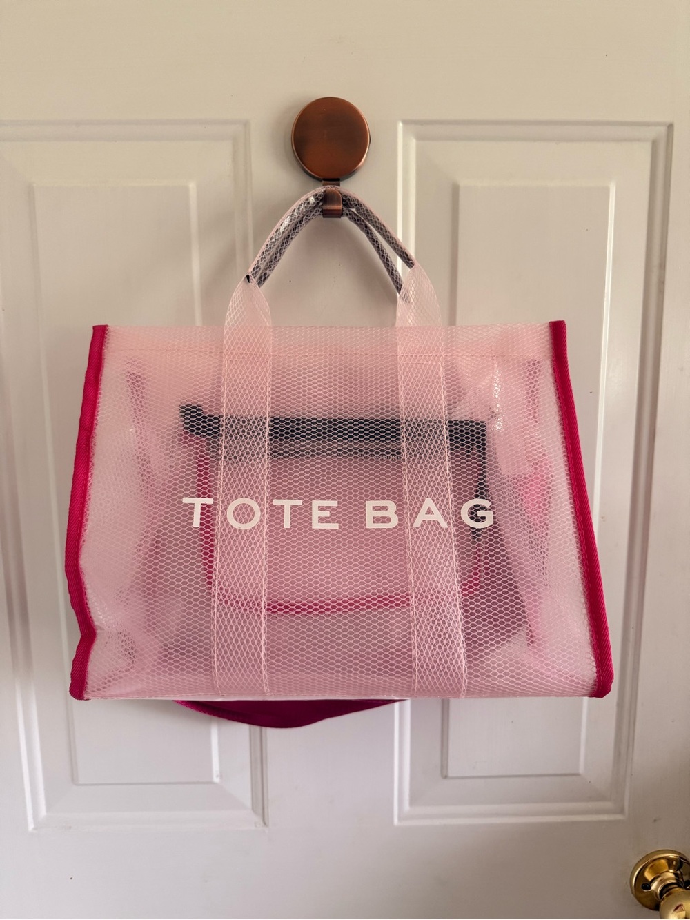 Pink Mesh Tote Bag with Magenta Trim